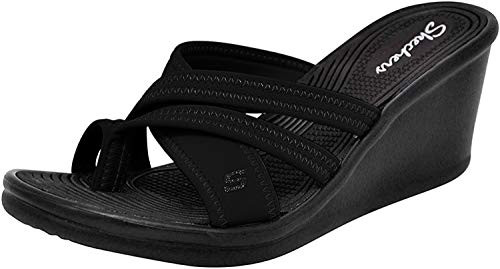 Skechers Cali Women_s Rumblers-Beautiful People Wedge Sandal Black 7 M US