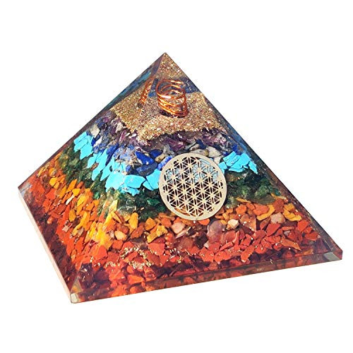 Real Crystal Orgone Chakra Pyramid - Seven Chakra Orgone Pyramid - Orgonite Pyramid for Energy Healing - Orgonite Kit - Emf Protection With Seven Chakra Orgonite Necklace