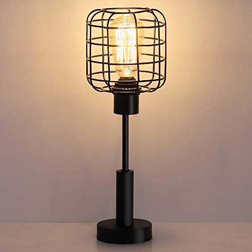 HAITRAL Modern Table Lamp - Edison Vintage Nightstand Lamp for Bedroom  Office  Dorm  Living Room  Black