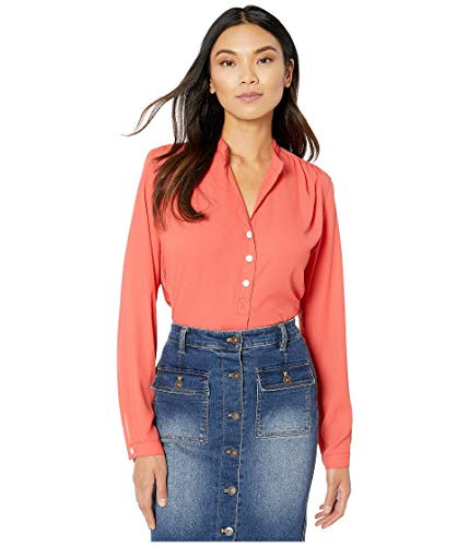 Karen Kane Shirred Henley Top Coral XS