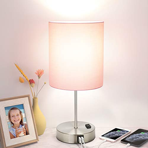 Touch Control Table Lamp  3 Way Dimmable Modern USB Desk Lamp with 2 Fast Charging Ports and AC Outlet  Bedside Nightstand Lamp for Bedroom  Living Room  Office  ST64 6W 4000K LED Bulb Included