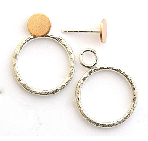 Tiny 14k filled gold disc stud small sterling hoop ear jackets two sided front back earrings