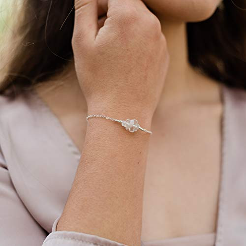 Rainbow Moonstone Bead Bar Bracelet in 925 Sterling Silver - Genuine Gemstone