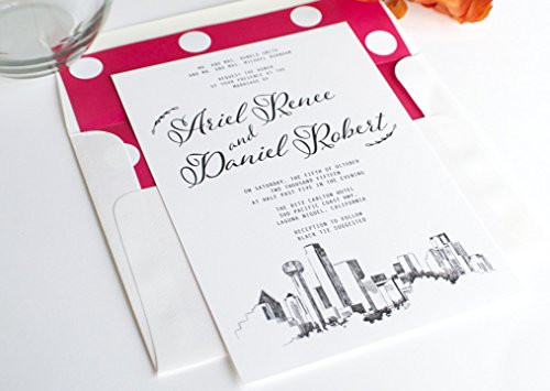 Dallas Skyline Wedding Invitations Package -Sold in sets of 10 Invitations  RSVP Cards and Envelopes-