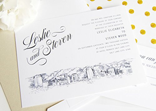 Salt Lake City Skyline Wedding Invitations Package -Sold in sets of 10 Invitations  RSVP Cards and Envelopes-