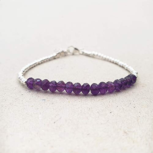 Amethyst Bracelet for Women Sterling Silver Beads February Birthstone Crystal Jewelry Gift ideas