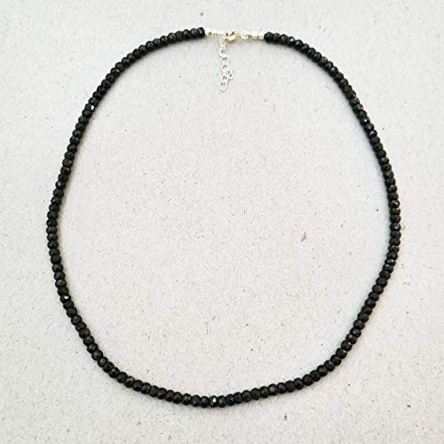 Black Spinel Beads Necklace for women Silver Gemstone Beaded August Birthstone Jewelry Gift ideas