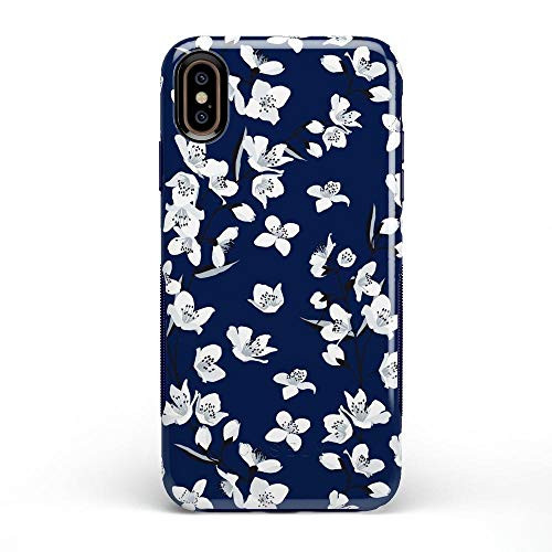 Casely iPhone Xs Max Phone Case - Navy Cherry Blossom Floral Case - 360 Degree Coverage for Your Phone - Precise Cutouts  1mm Raised Lip Camera Protection - Bold