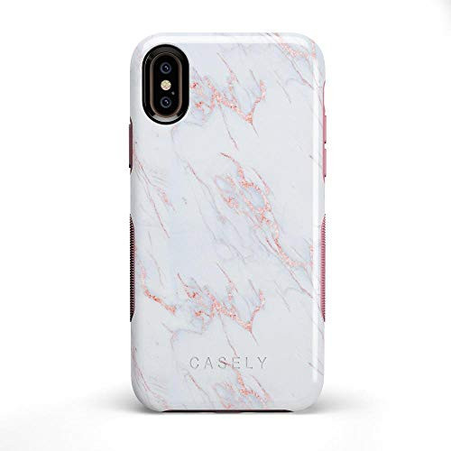 Casely iPhone X XS Phone Case - Beautiful White and Pink Marble Case - 360 Degree Coverage for Your Phone - Precise Cutouts  1mm Raised Lip Camera Protection - Bold