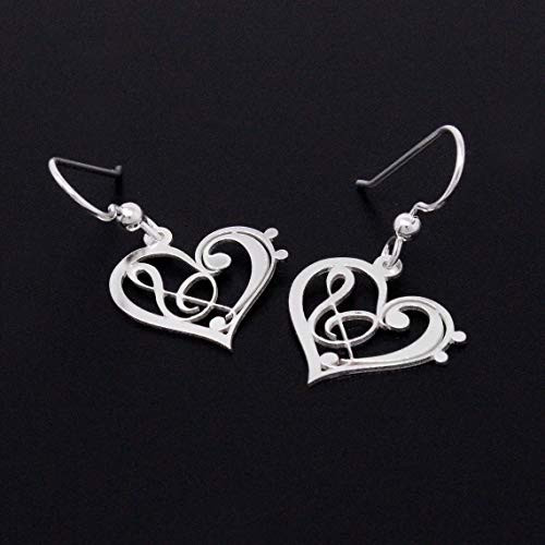 Heart clef G clef bass clef heart earrings silver music note Treble clef earrings music note French wire Hook earrings - musician gift