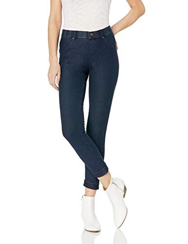 HUE Women_s Essential Denim Jean Skimmer Leggings  Assorted  Cuffed Deep Indigo Wash  XS