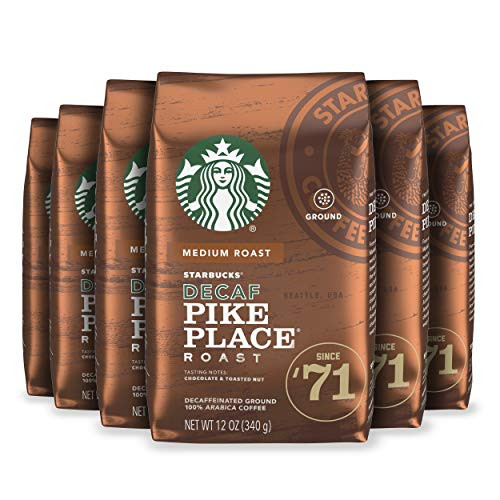 Starbucks Decaf Ground Coffee Pike Place Roast 100 Percent Arabica 6 bags -12 oz. each- Starbucks Decaf Ground Coffee Pike Place Roast 100 Percent Arabica 6 bags -12 oz. each-