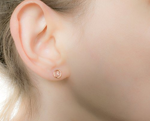 Tiny Rose Quartz Earrings 14k Rose Gold Filled Studs Round Circle Handmade