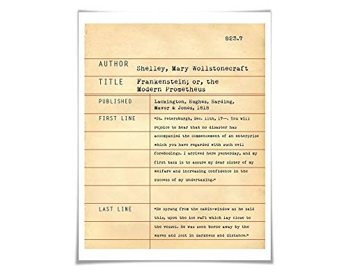 Frankenstein by Mary Shelley. Literary Art Print. Library Card. Book Lovers Gift. Literature
