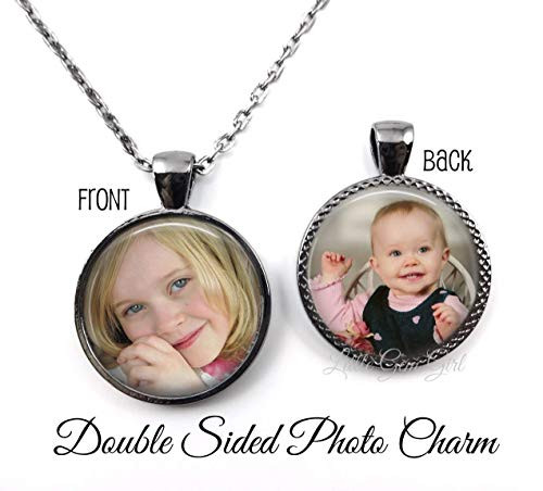 Double Sided Round Custom 2 Photo Necklace or Key Chain Charm - Available in 4 Finishes - Personalized Picture Jewelry