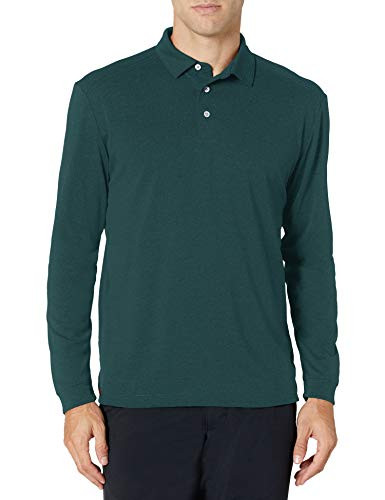 PGA TOUR Men_s Standard Long Sleeve Ottoman Polo Shirt  Dark Submerged HTHR  Medium
