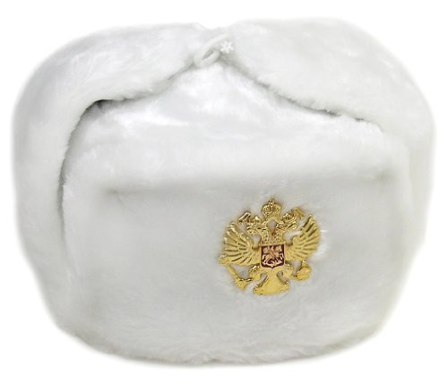 Russian Army KGB Cossack Military Fur Hat UshankaWH XL w Imperial Eagle Chrest White