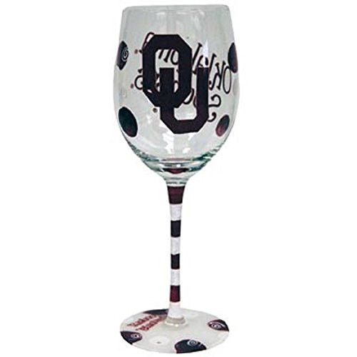 Oklahoma Sooners Crimson and White Hand Painted Wine Glass