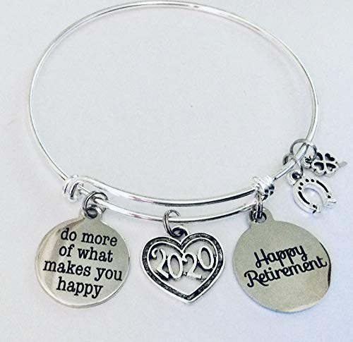 2020 Retirement Gift for Her Expandable Silver Charm Bracelet Adjustable Bangle Office Worker Gift Retire Co-worker One Size Fits All Jewelry Retirement Gift
