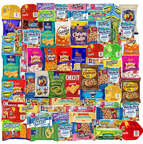 Blue Ribbon Care Package 90 Count Ultimate Sampler Mixed Bars  Cookies  Chips  Candy Snacks Box for Office  Meetings  Schools Friends  and  Family  Military College  Halloween  Fun Variety Pack