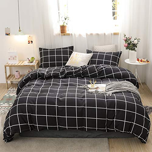 black white grid duvet cover