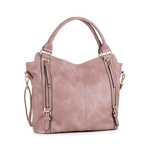 DELUXITY Hobo Shoulder Bags for Women Tote Handbags Fashion Large Capacity Ladies Crossbody Front Zippers - Mauve