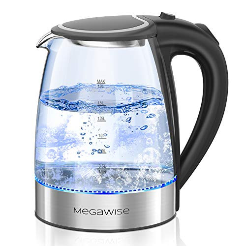 MEGAWISE 1500W Electric Kettle 1.8L Borosilicate Glass Tea Kettle with LED Light Auto Shut-Off and Boil-Dry Protection Cordless Kettle Fast Boiling BPA Free MEGAWISE 1500W Electric Kettle 1.8L Borosilicate Glass Tea Kettle with LED Light Auto Shut-Off and Boil-Dry Protection Cordless Kettle Fast Boiling BPA Free