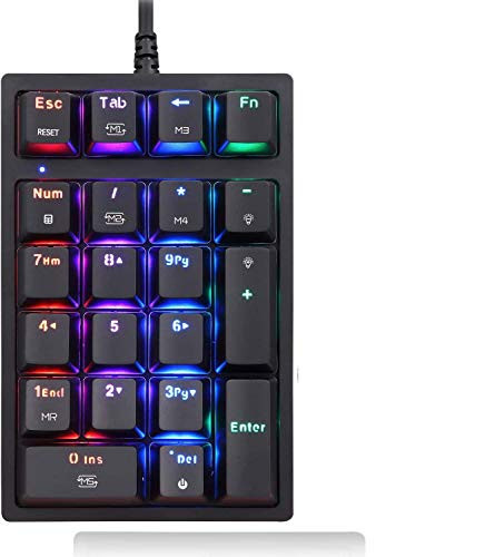 MQUPIN RGB Number Pad Mechanical USB Wired RGB Numeric Keypad with Blue LED Backlit 21-Key Numpad for Laptop Desktop Computer PC -Red Switch-