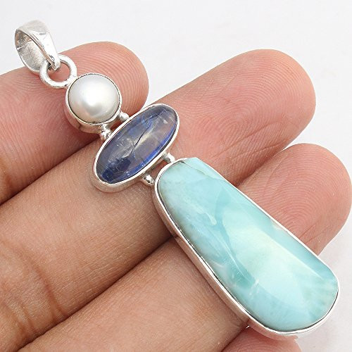 Solid 925 Sterling Silver Pendant For Women and Girls Pearl Kyanite and Larimar Pendant Sterling Silver Necklace Mothers Day Bridemaids Gift Hypoallergic Boho Handmade Jewelry Solid 925 Sterling Silver Pendant For Women and Girls Pearl Kyanite and Larimar Pendant Sterling Silver Necklace Mothers Day Bridemaids Gift Hypoallergic Boho Handmade Jewelry