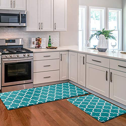 KMAT Kitchen Mat -2 PCS- Cushioned Anti-Fatigue Kitchen Rug  Waterproof Non-Slip Kitchen Mats and Rugs Heavy Duty PVC Ergonomic Comfort Standing Foam Mat for Kitchen  Floor Home  Office  Sink  Laundry