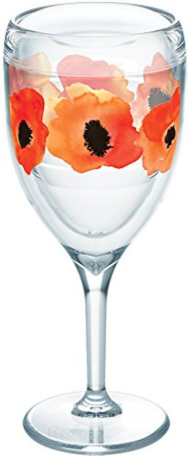 Tervis 1243370 Watercolor Poppy Tumbler with Wrap 9oz Wine Glass, Clear