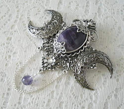 Amethyst Triple Moon Brooch cloak pin handmade jewelry wiccan pagan wicca witch witchcraft goddess