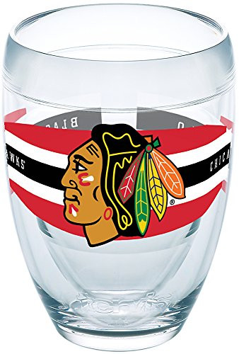 Tervis 1255340 NHL Chicago Blackhawks Select Insulated Tumbler with Wrap, 9oz Stemless Wine Glass, Clear