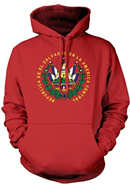 Amdesco Men_s El Salvador Coat of Arms Hooded Sweatshirt  Red XL