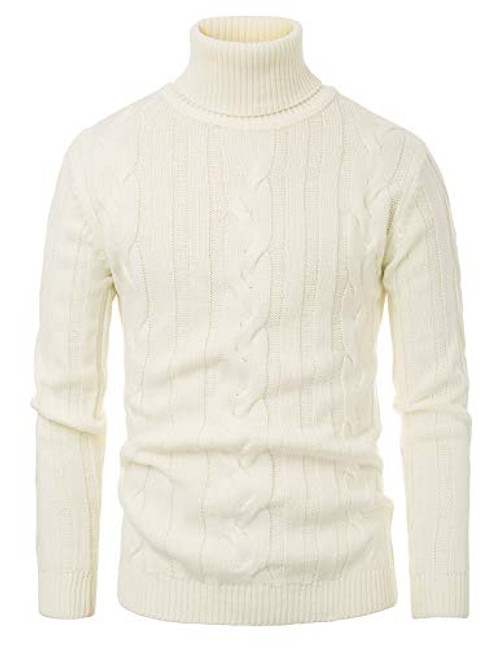 PJ PAUL JONES Men_s Regular Fit Turtleneck Sweater Cable Knitted Pullover Sweaters White XL