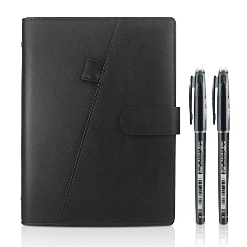 Resuable Smart Notebook Hardcover PU Heat Wet Erasable Wirebound Notebook Cloud Storage with 2 M&G Erasable Pens A5 Size 100 pages(Black)