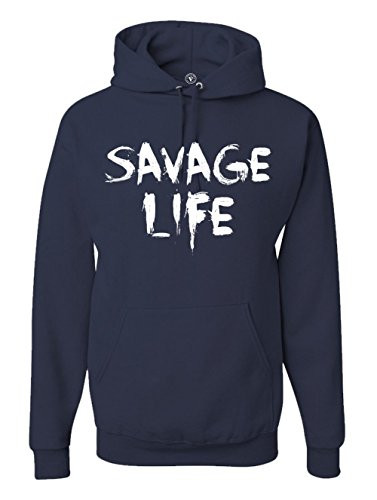 Men_s Savage Life Hip Hop Hoodie Workout Gym Life Hooded Sweatshirt -XL  Navy Blue-