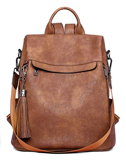 Telena Travel Backpack Purse for Women  PU Leather Anti Theft Large  Ladies Shoulder Fashion Bags Brown