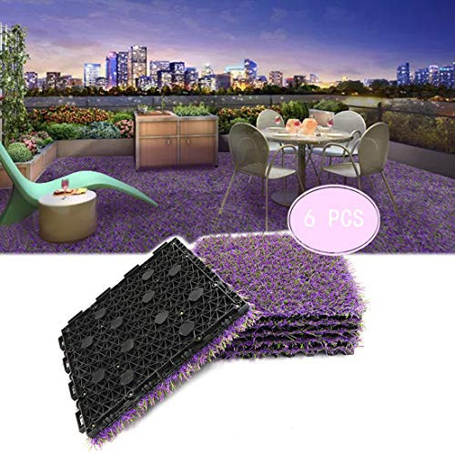 PROGOAL Artificial Lavender Turf Tile Fake Lavender Flooring Mat Interlocking Self-draining 12__x12__  1.7__ Height -1.38in Grass-