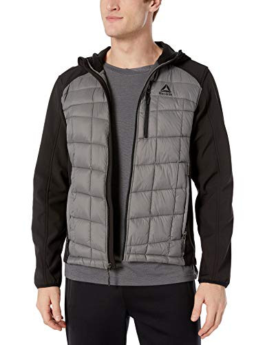 Reebok Men_s Softshell Active Jacket  Mix Fabric Quilted Black Medium Grey  XL