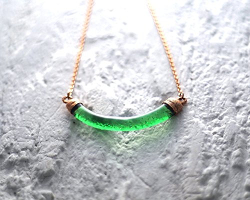 Recycled Jameson Irish Whiskey Bottle Necklace - Emerald Green Glass and Copper