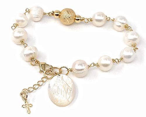 Miraculous Medal adjustable Cultured Pearl Bracelet Virgen de La Milagrosa