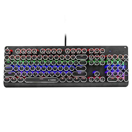 Retro Typewriter Keyboard  Round Keys Rainbow Led Backlit Full Size Mechanical Keyboard with Outemu Switch K-600 Black -Brown Switch-