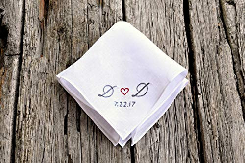 Sweetheart Handkerchief  New Couple Wedding Hankerchief with Date  Wedding Gift  Bride Hankerchief  Groom Pocket Square  Wedding Day Hankie