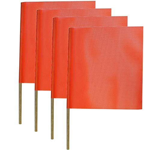 Orange Mesh 24 inch Safety Flag on 36 inch Wooden Dowel. 4 Each