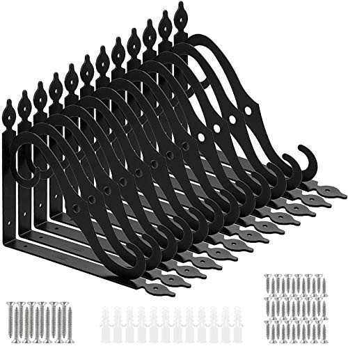 12 Pack 9.5  Heavy Duty Decorative Shelf Bracket Wall Mounted Floating Shelf Bracket with Screws Metal Corner Brace Shelf Supporter Hanging Iron Shelving for DIY L Brackets