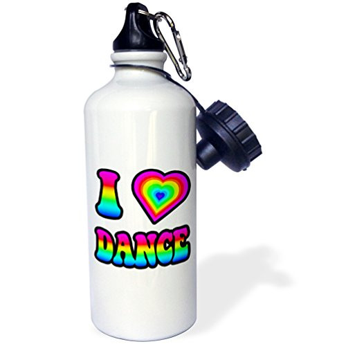 3dRose wb_217401_1 Groovy Hippie Rainbow I Heart Love Dance Sports Water Bottle, 21Oz, Multicolored