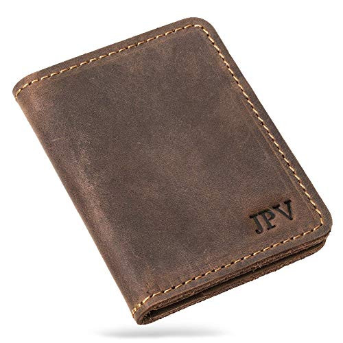 PEGAI Personalized Rustic Leather Wallet - Unique Personalized Gift for Him - Handcrafted Rustic Minimalist Top Grain Cow Leather Wallet - Knox - Chestnut Brown