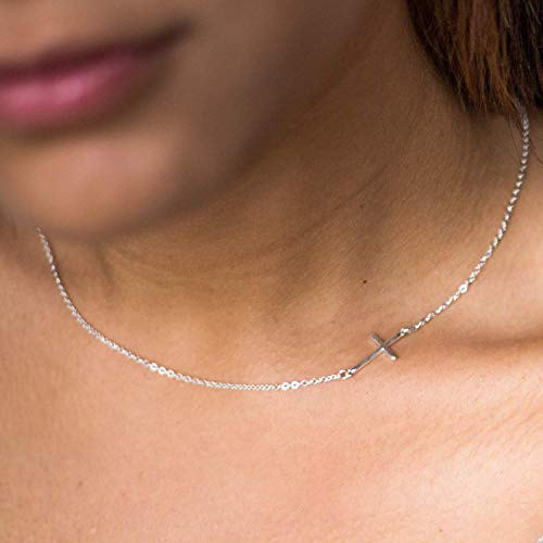 Sterling Silver Sideway Cross Necklace 