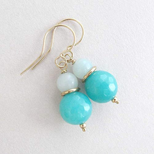 Teal and Aqua Gemstone Dangle Earrings 14k Gold Filled Teal and Aqua Gemstone Dangle Earrings 14k Gold Filled